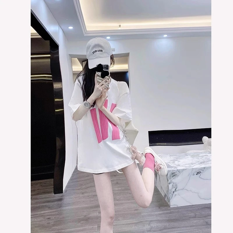 长款白色短袖女t恤夏季宽松2024新款宽松大版洋气中长款遮屁股