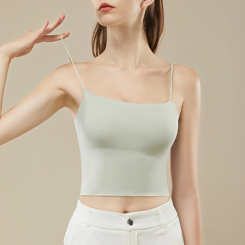 悦蔓珊无痕冰丝吊带内衣女美背小背心女内搭打底带胸垫一体抹胸款