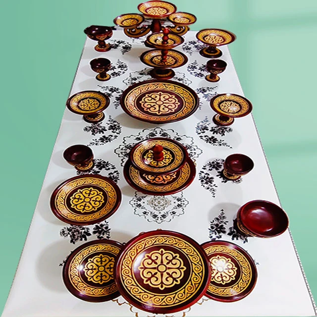 Aksaray工艺品民族风复古家用干果盘花纹花色木盘圆形餐具套装