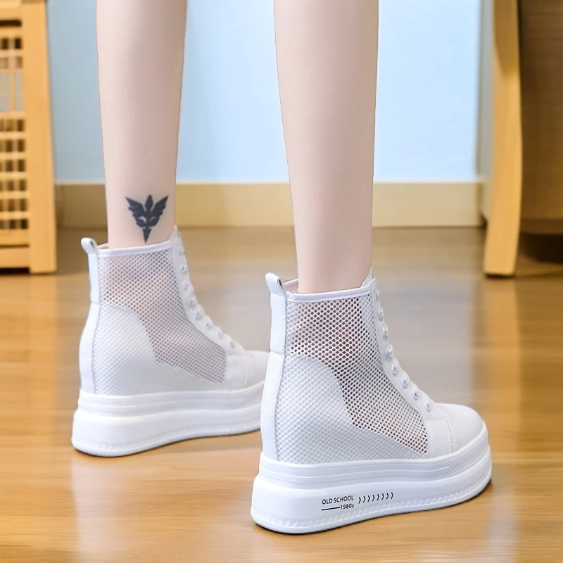 夏季透气镂空马丁靴女厚底小个子内增高女鞋休闲短靴女网红凉靴子