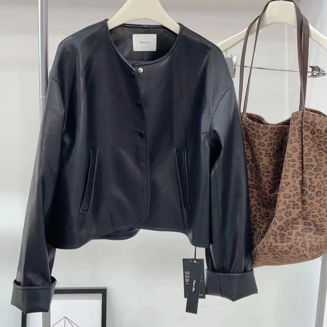 秋季新款圆领皮衣 PU外套 简约高级感外套 气质百搭短款