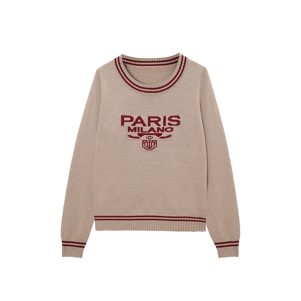 D 70055：秋季新款长袖针织衫圆领慵懒风设计感套头上衣