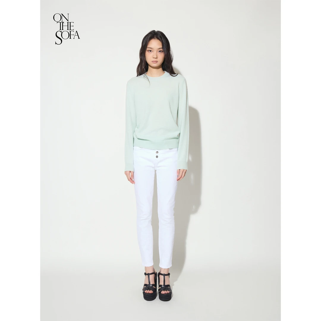 OnTheSofa·‘The Designer’ 圆领刺绣设计师羊绒衫 玉绿/Jade