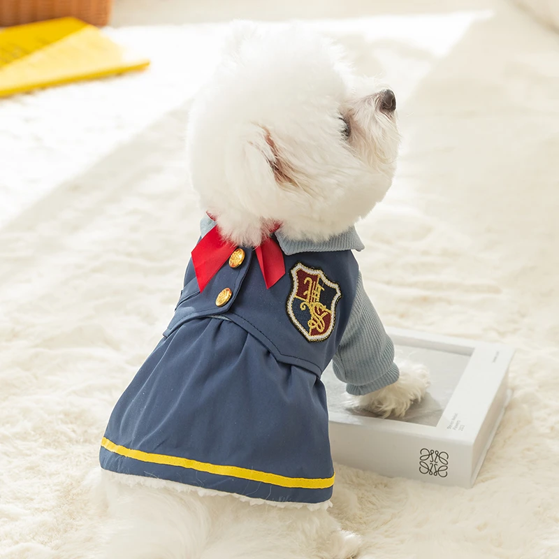 [达人]秋冬季狗衣服JK学院风棉衣裙泰迪猫咪加厚保暖宠物衣服1608