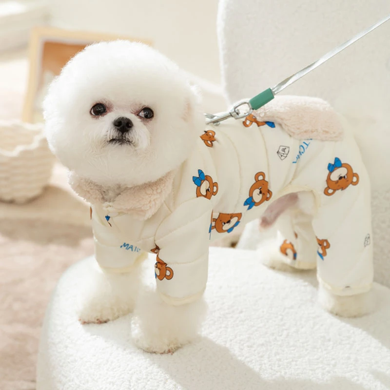 宠物秋冬款满印卡通动物四脚棉衣泰迪比熊中小型幼犬猫咪衣服1403