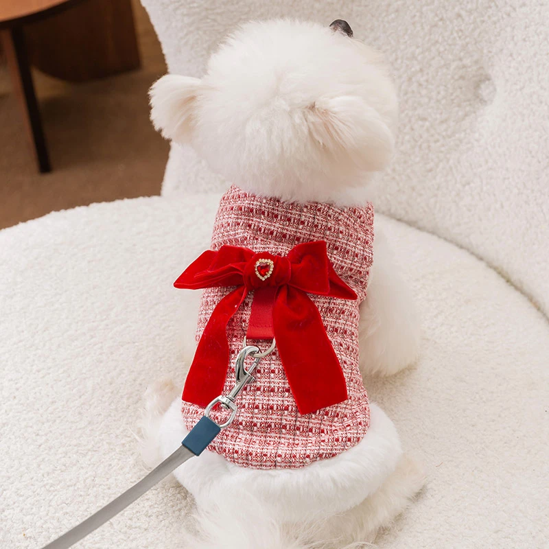狗狗可牵引马甲大蝴蝶结小香风衣服比熊泰迪小型幼犬猫咪衣服5230