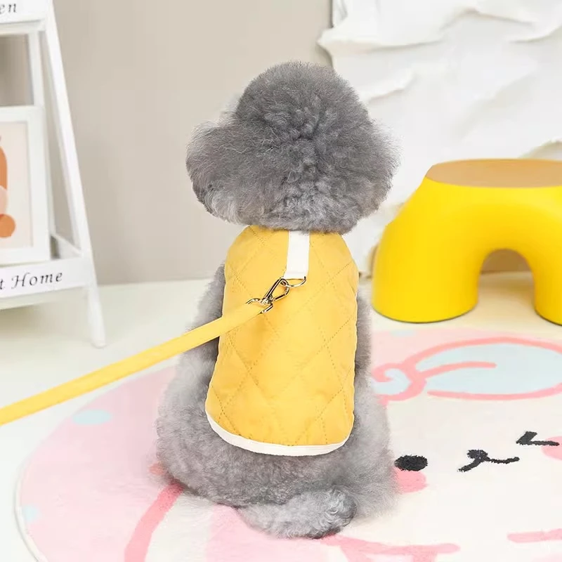 [达人]带牵引小狗狗衣服冬季马甲博美小型幼犬比熊泰迪秋冬款5111