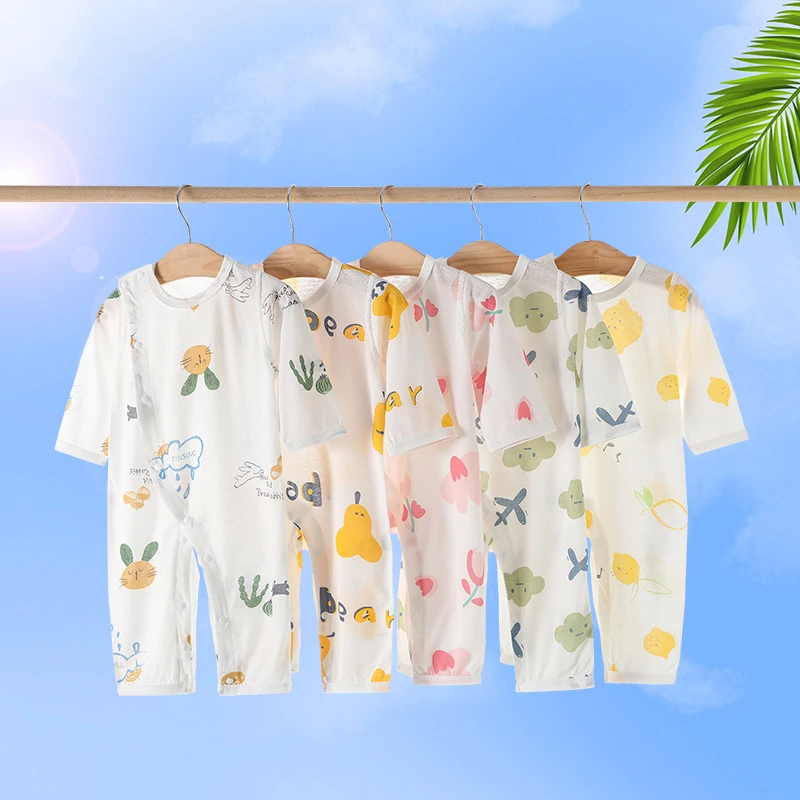 婴儿连体衣夏季薄款新生儿竹纤维哈衣宝宝空调房睡衣爬服