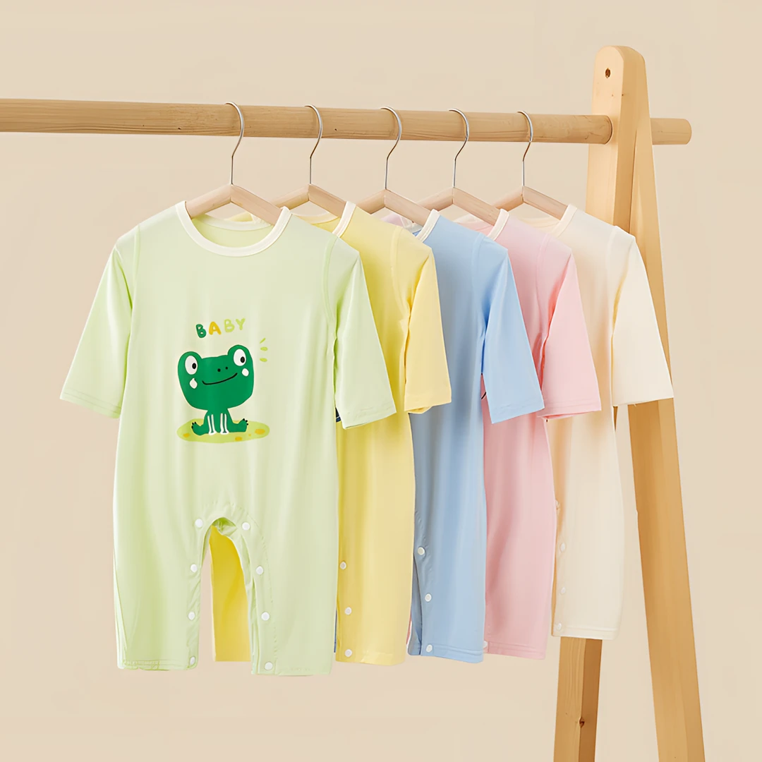 婴儿连体衣夏季薄款婴幼儿睡衣莫代尔长袖宝宝空调服哈衣家居服