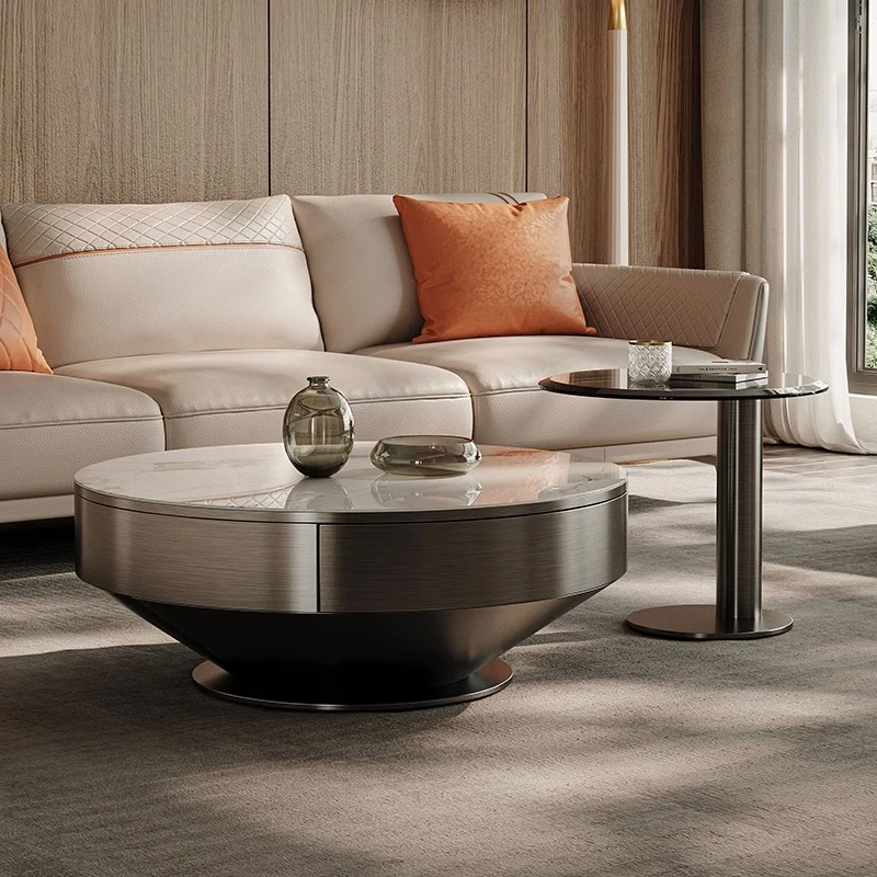 轻奢现代岩板茶几客厅家用小户型圆形大小组合设计师款个性茶几桌