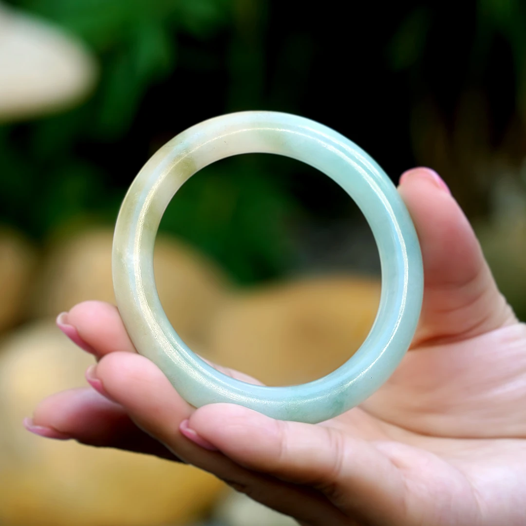 【水色空明】60圈 清 水草三彩翡翠手镯 全品黄绿蓝三色老手镯