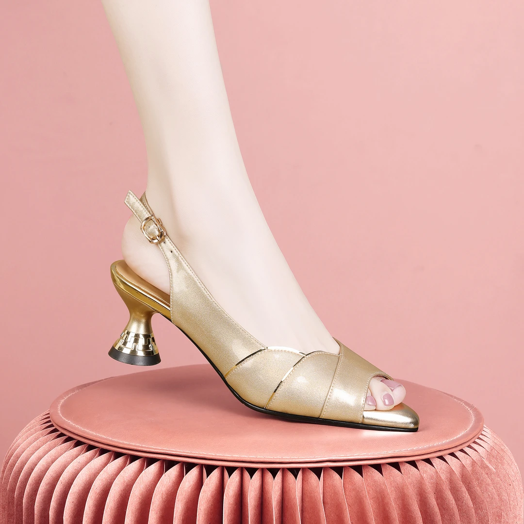 梵芮诗2024新款春夏纯色浅口时尚气质优雅柔软低跟鱼嘴凉鞋-Y143