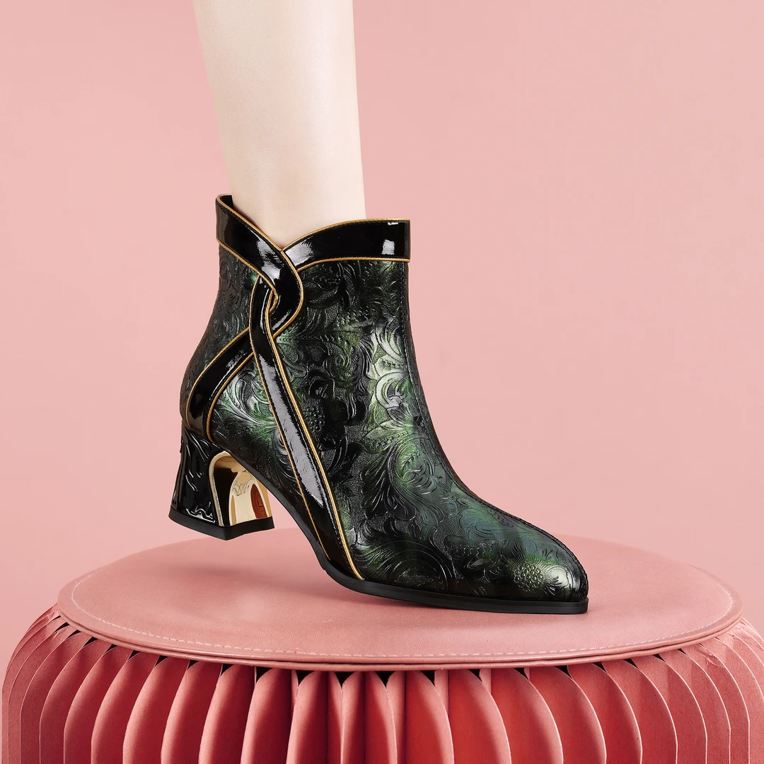 梵芮诗2024年秋冬新款时尚高级拼色原创手工保暖时装短靴-J1134