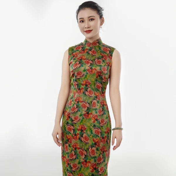 千帆旗袍 醉琼枝 23姆米前喷素绉缎港工旗袍 有省修身肩开襟