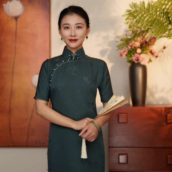 千帆旗袍 幽兰 国产银通真丝正绢旗袍无省修身