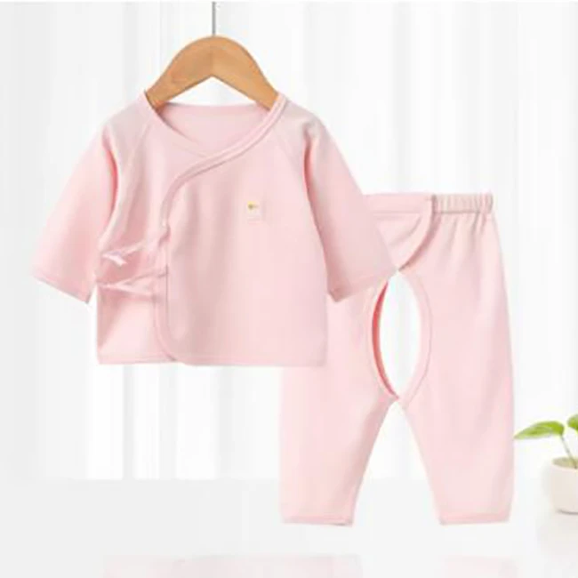 妈妈咪吖净色系带开裆宝宝套装K81253 新生儿儿童婴儿衣幼儿