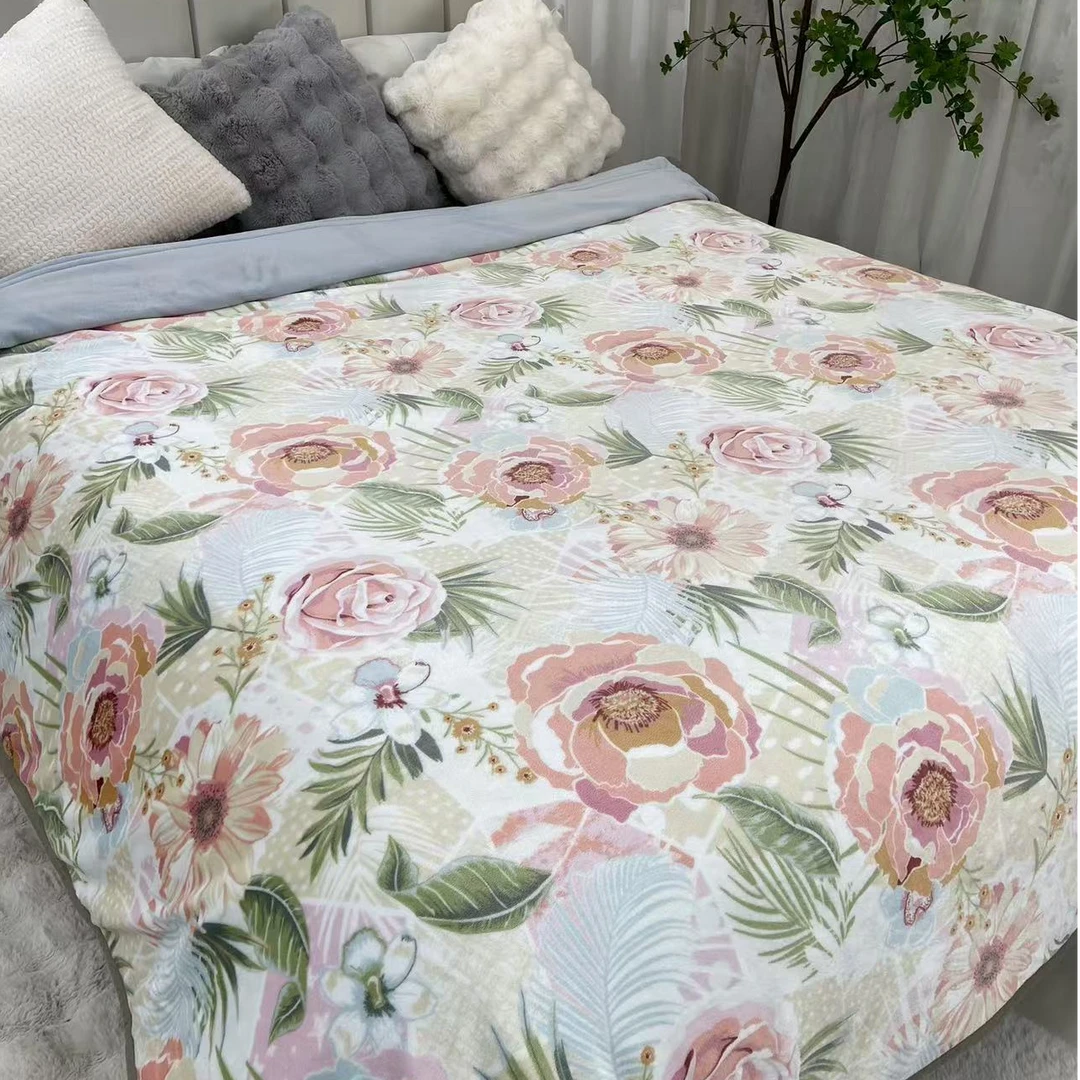 200*230粉黛花海加厚印花韩式夹棉机洗绗缝被被子