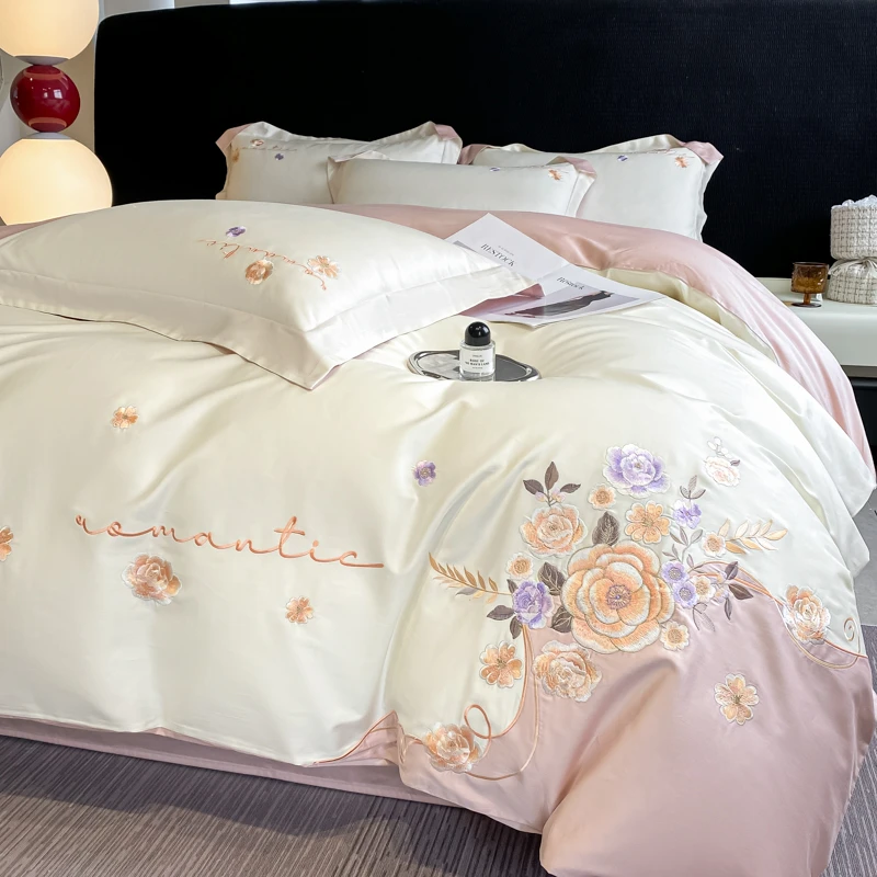 高端新疆长绒棉被套2024新款刺绣床上用品礼盒四件套床单床笠