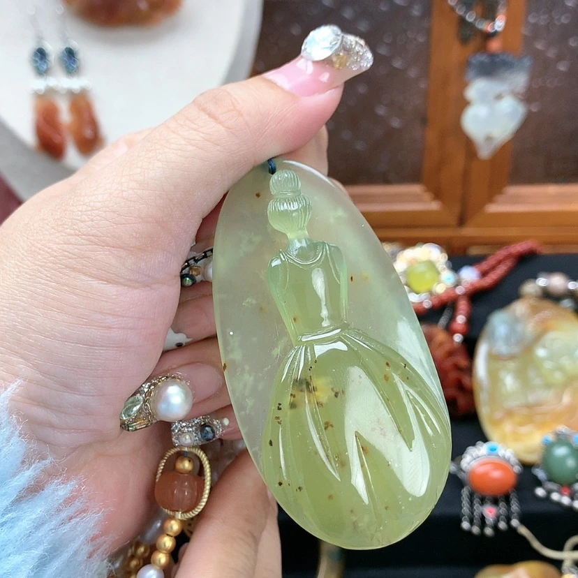 【闪购商品】蛇纹石玉吊坠合金紫*雨