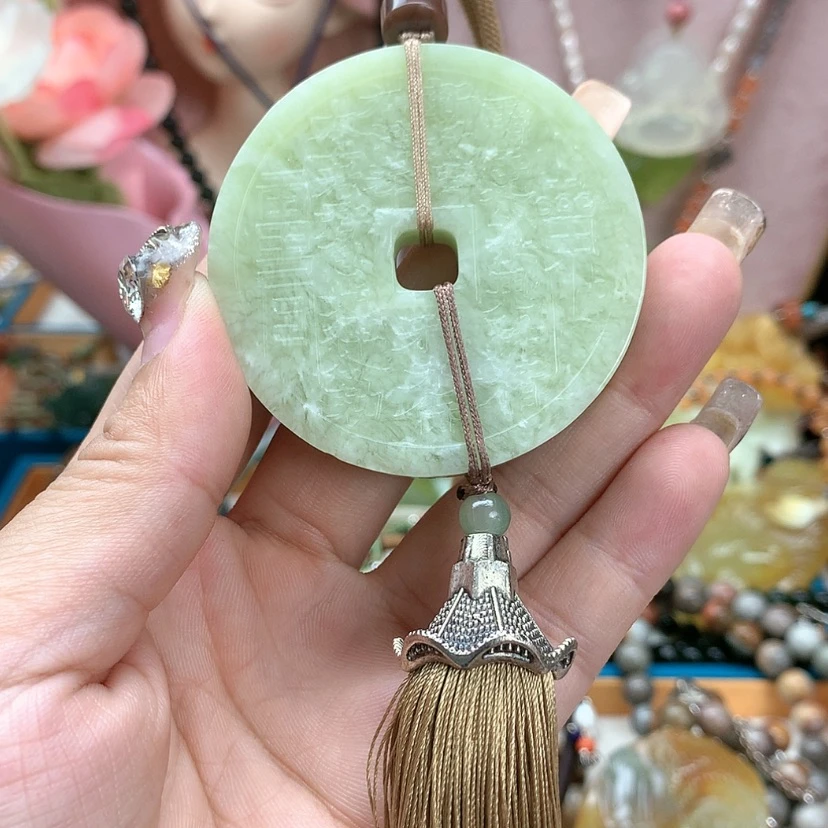 【闪购商品】蛇纹石玉吊坠合金黑***心