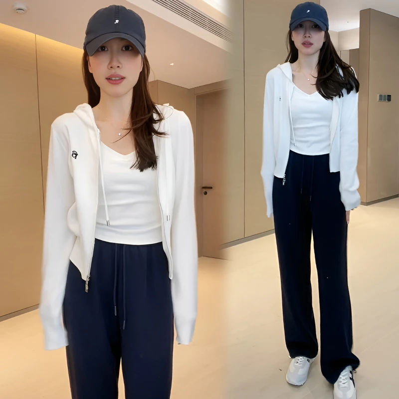 高含棉时尚运动风双拉链连帽短外套女2025春秋新款小个子外穿上衣