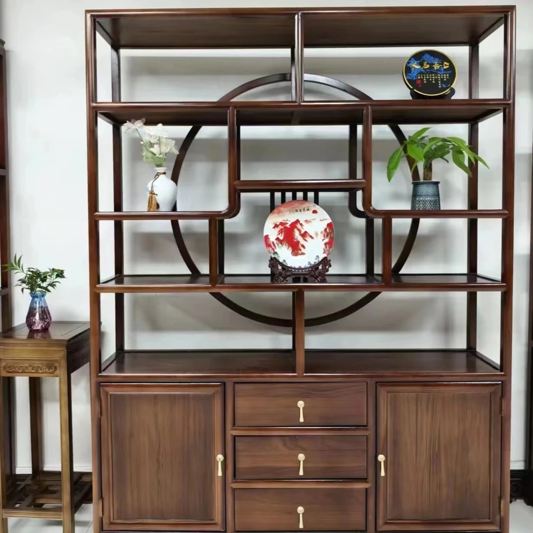 1.5米新中式多宝阁实木博古架榫卯落地玄关隔断茶室置物架摆件柜