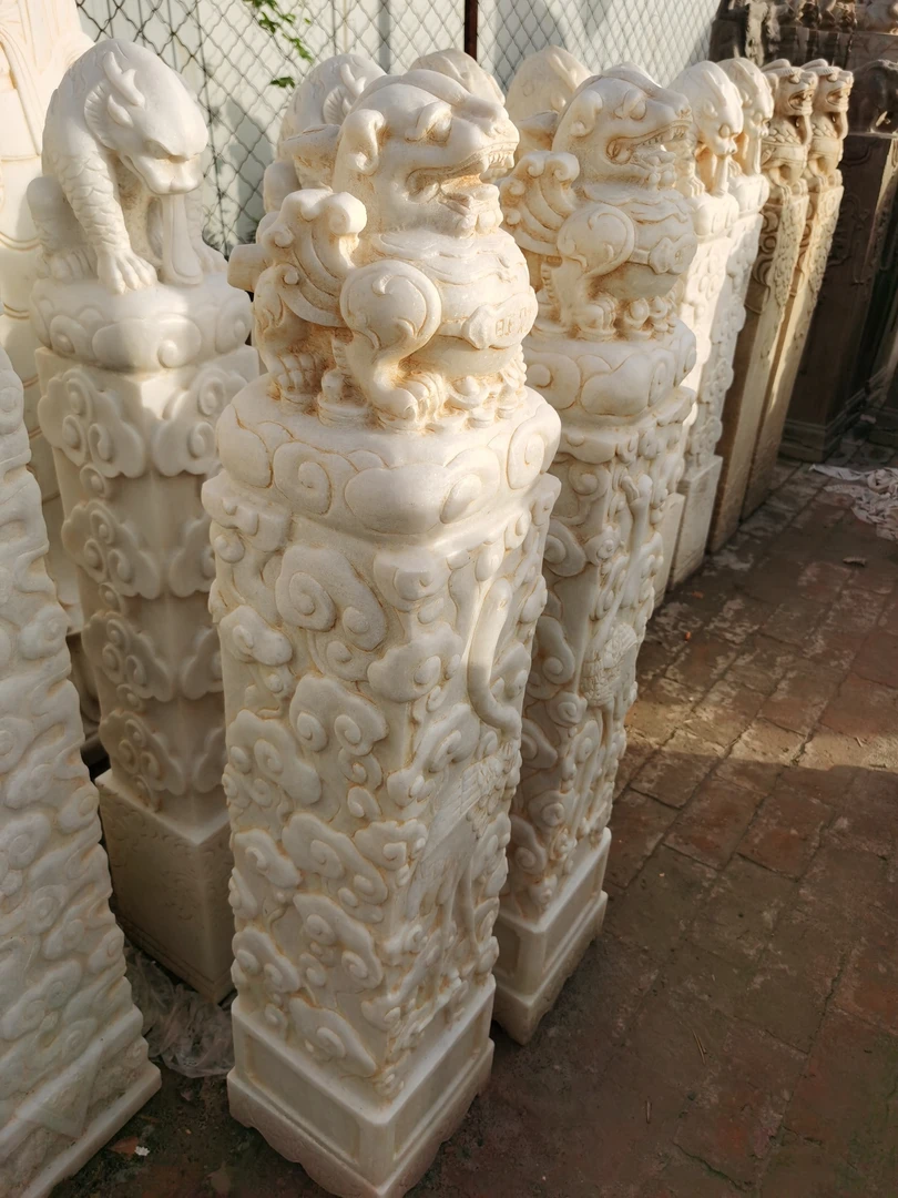 汉白玉石雕摆件庭院石雕貔貅祥云柱高120一对