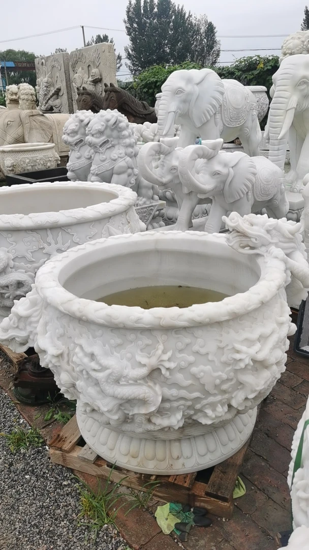 石雕摆件门海大缸鱼盆石盆龙盆直径100厘米包邮不包卸货安装