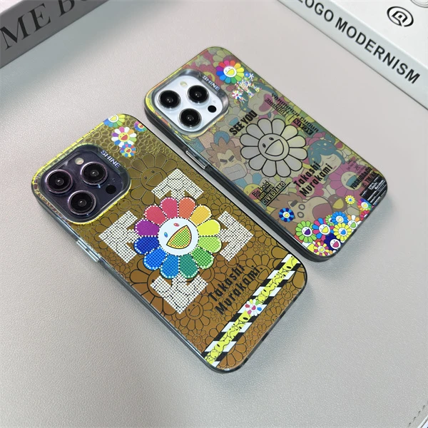 潮酷渐变镭射太阳花适用iPhone15pro手机壳苹果14全包13磨砂12套