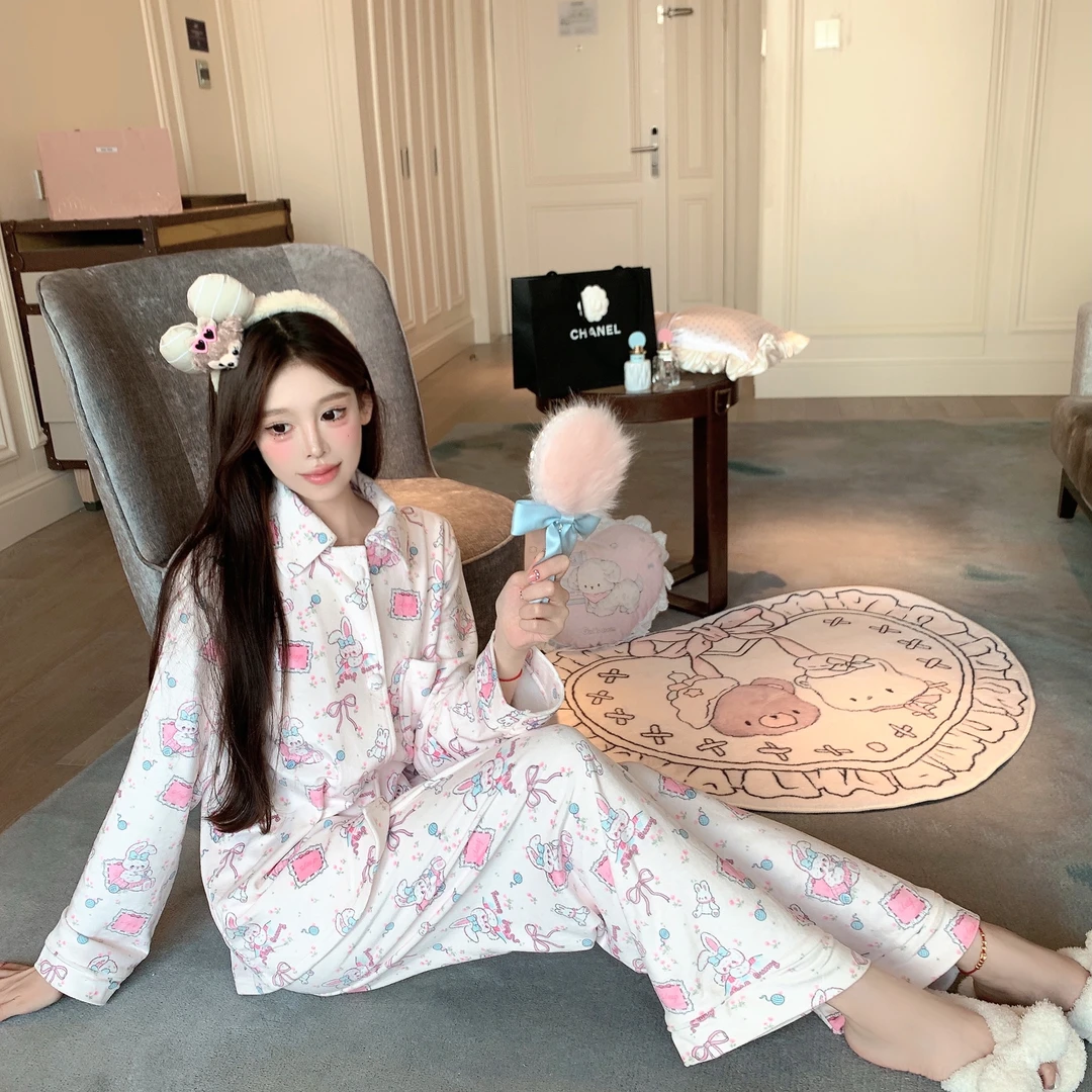 捞捞酱「草莓椰奶兔」原创线甜美少女日系海岛绒家居服睡衣加厚冬