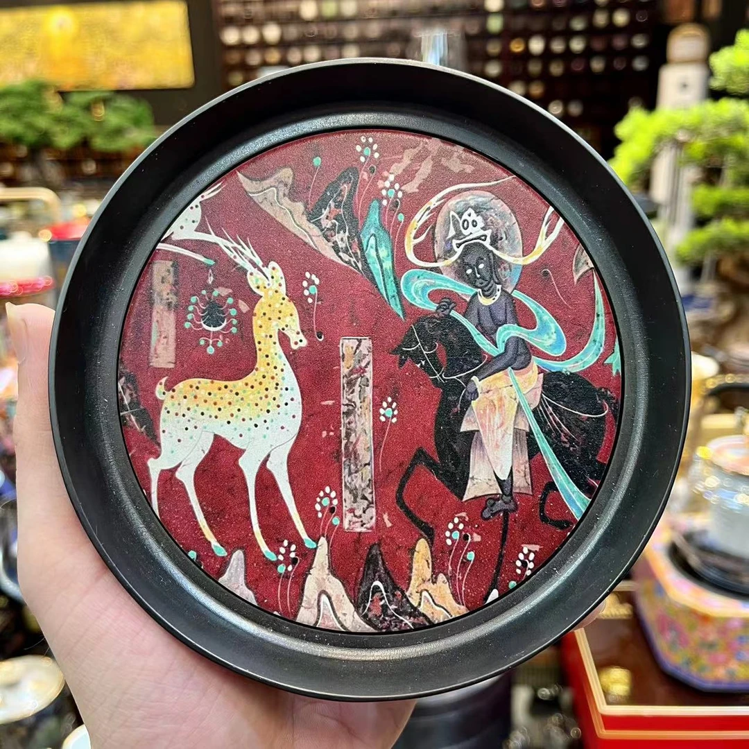 敦煌九色鹿吸水壶承圆形茶道配件
