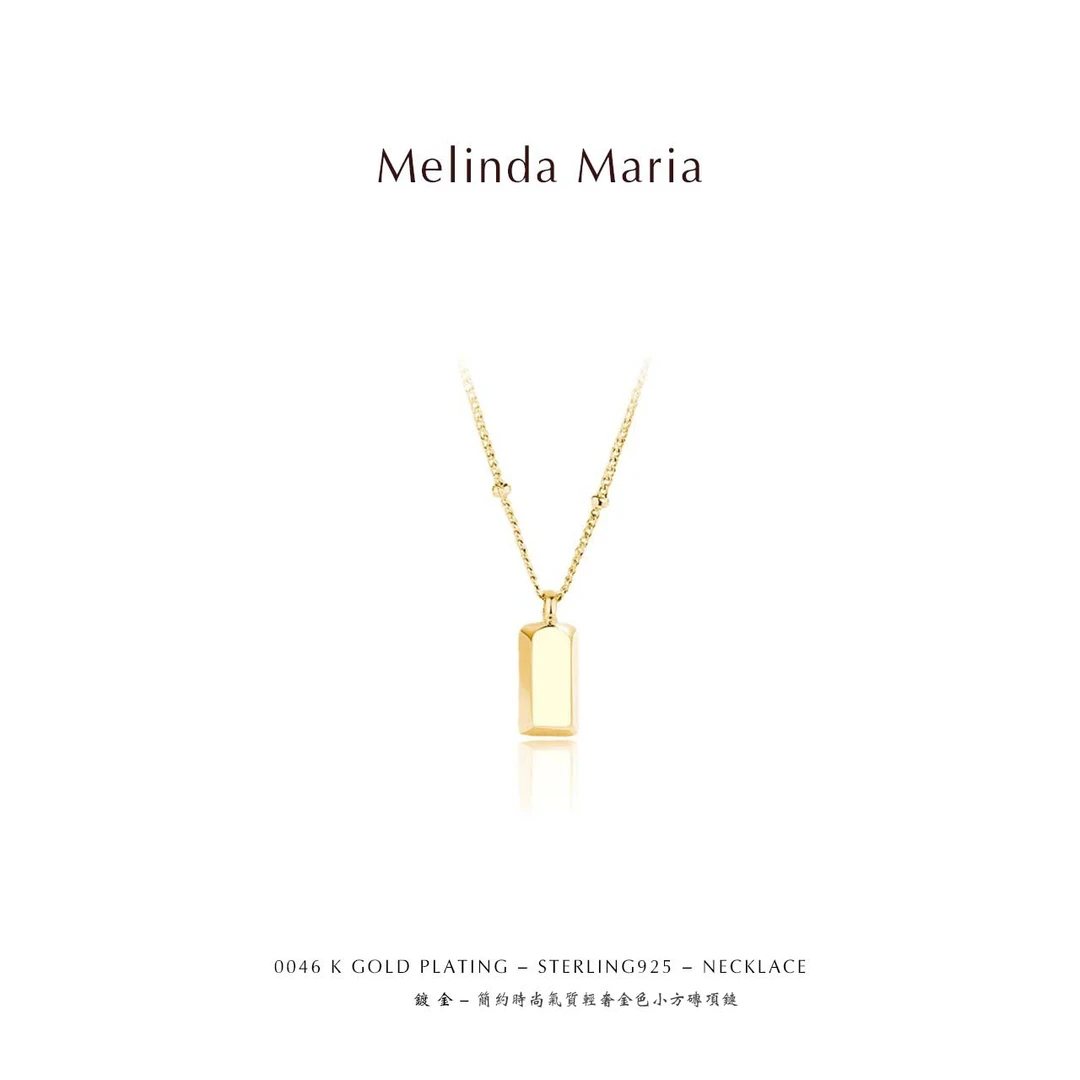 Melinda Maria 坠链均925银 简约时尚气质轻奢金色小方砖项链046