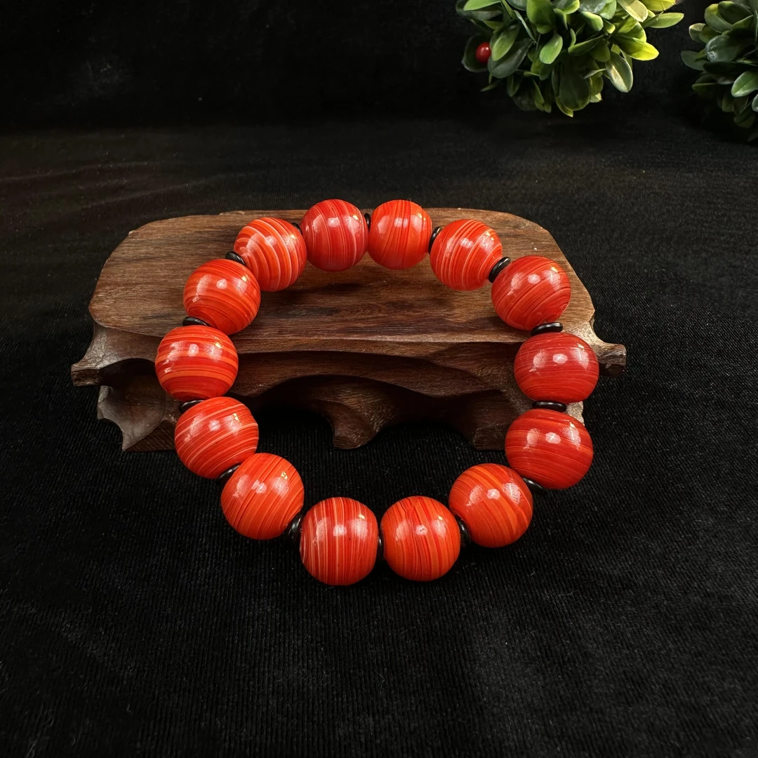 非金属铅玻璃手链 【红色缠丝】卡15mm老琉璃手串单圈气质时尚素圈