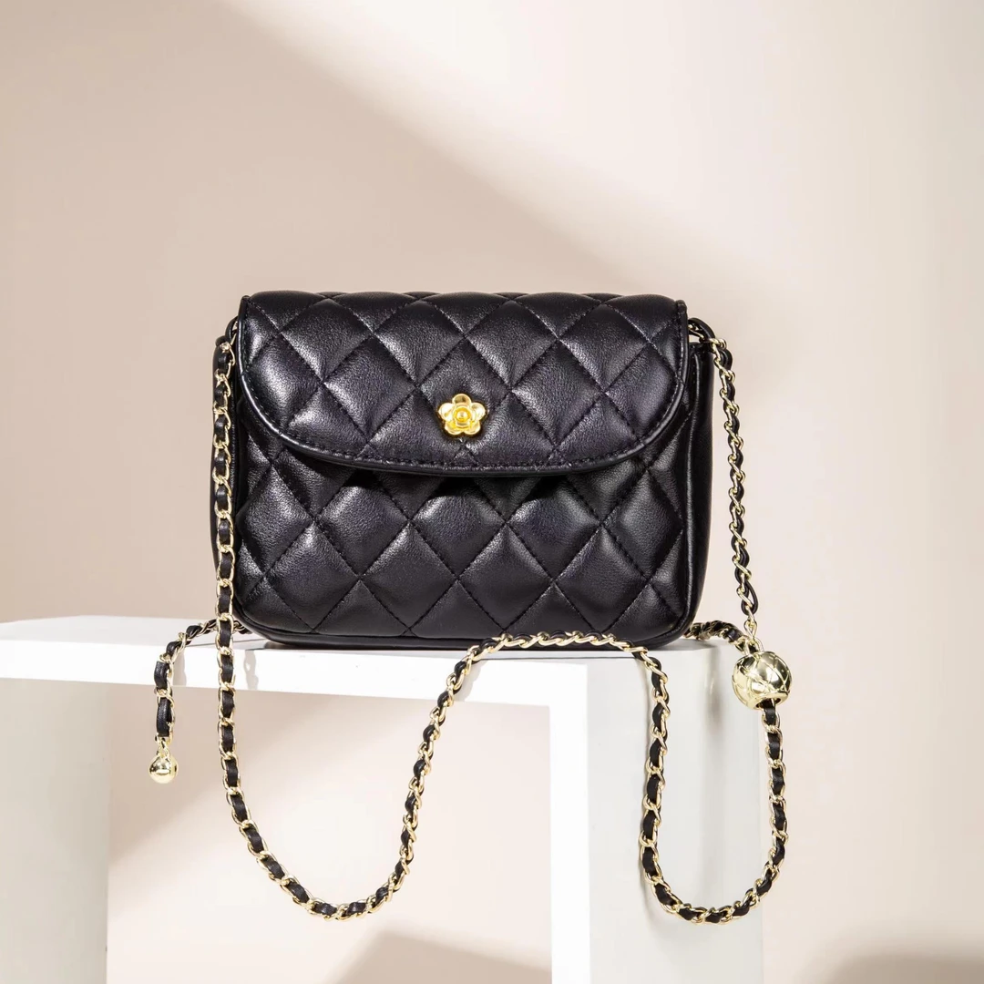 设计师款头层牛皮随身包女单肩菱格链条包斜挎包小香风菱格包真皮