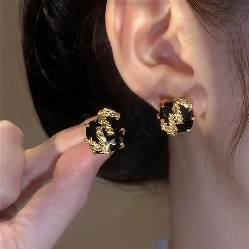 925银耳饰 花迹麦穗方钻耳钉气质设计感耳饰高端法式轻奢网红百搭