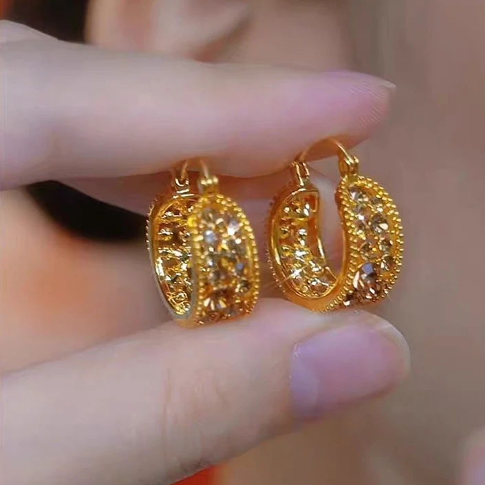 925银耳饰 微美防过敏美拉德满钻圈圈耳环女高级感小众轻奢感耳圈