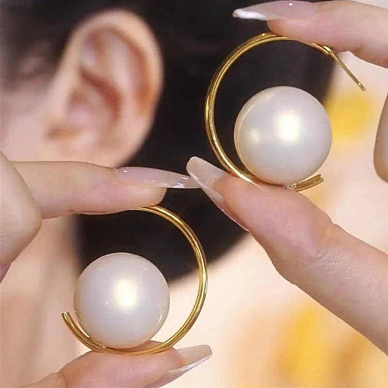 925银耳饰 高级设计感夸张大气真珠耳环网红年精致潮网红气质银针