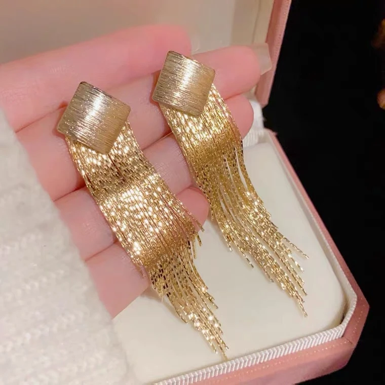 925银耳饰 微美防过敏几何流苏耳钉高级感长款新款轻奢耳环女小众