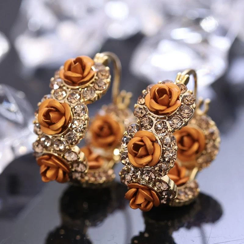 925银耳饰 精致镶钻气质玫瑰花耳环小众手工感时尚百搭耳扣耳圈洋