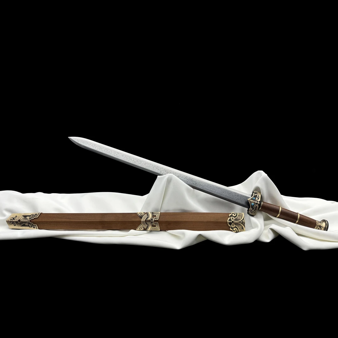 龙泉沈广隆-神风战剑 重蚁木 黄铜 花纹钢 宝剑 手工 未开刃