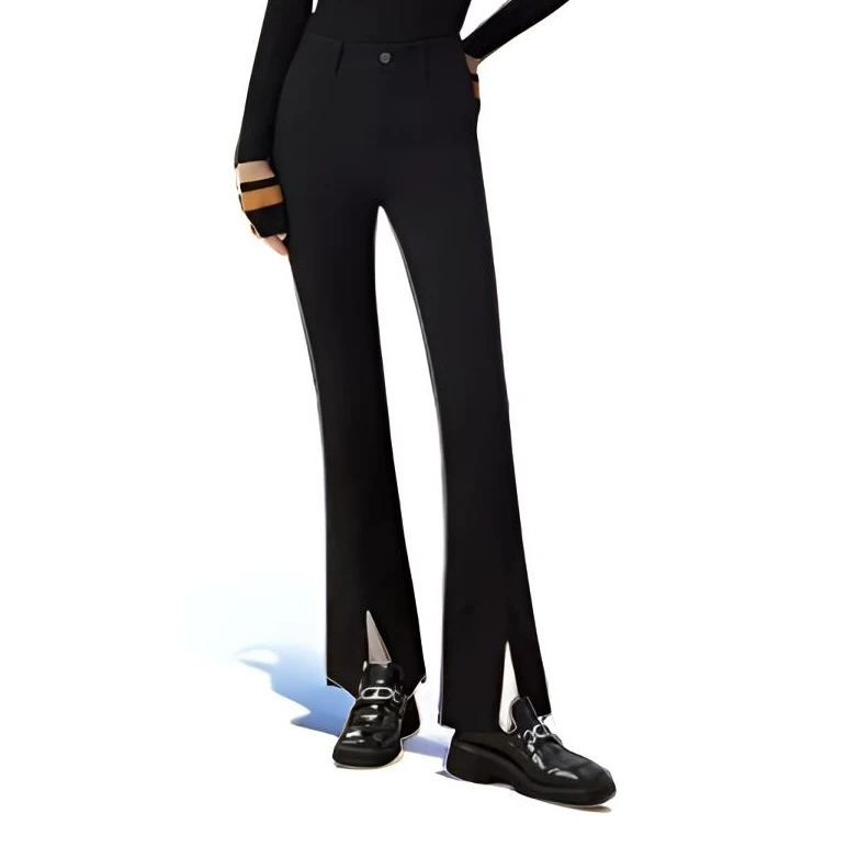 【极简主义】哥弟新款女装2024春秋百搭开叉九分显瘦微喇裤-1100452