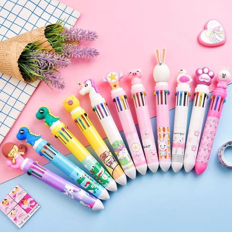 十色圆珠笔卡通可爱创意多色圆珠笔按压式彩色多功能笔多色笔合一