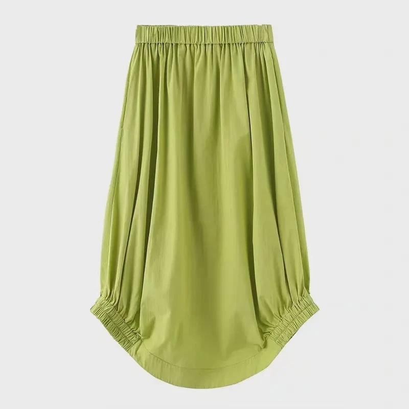 【合器里】J 新款时尚设计感舒适绿色松紧腰半裙