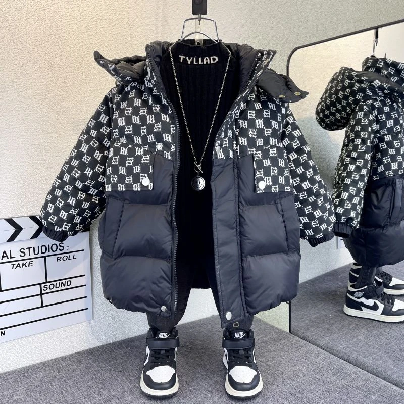 男童冬季棉衣中长款加厚棉袄2023新款洋气儿童加厚棉服宝宝潮外套