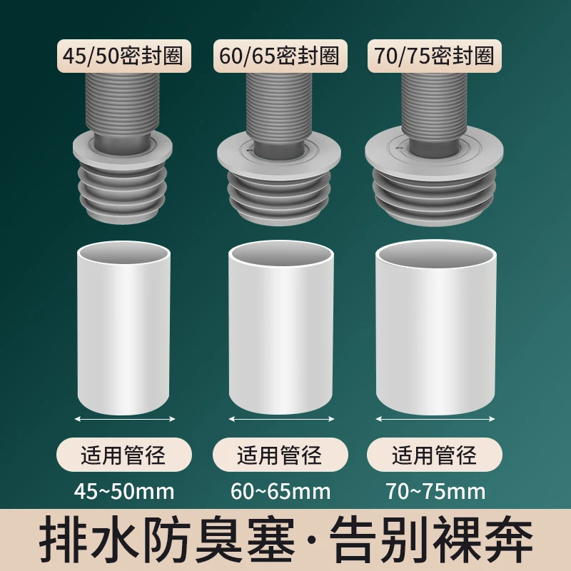 下水道防臭密封圈下水管防返臭神器堵口器厨房洗衣机排水管密封塞