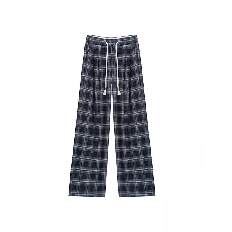 【私人高定】松紧高腰撞色格子气质显瘦休闲阔腿裤A2262MM