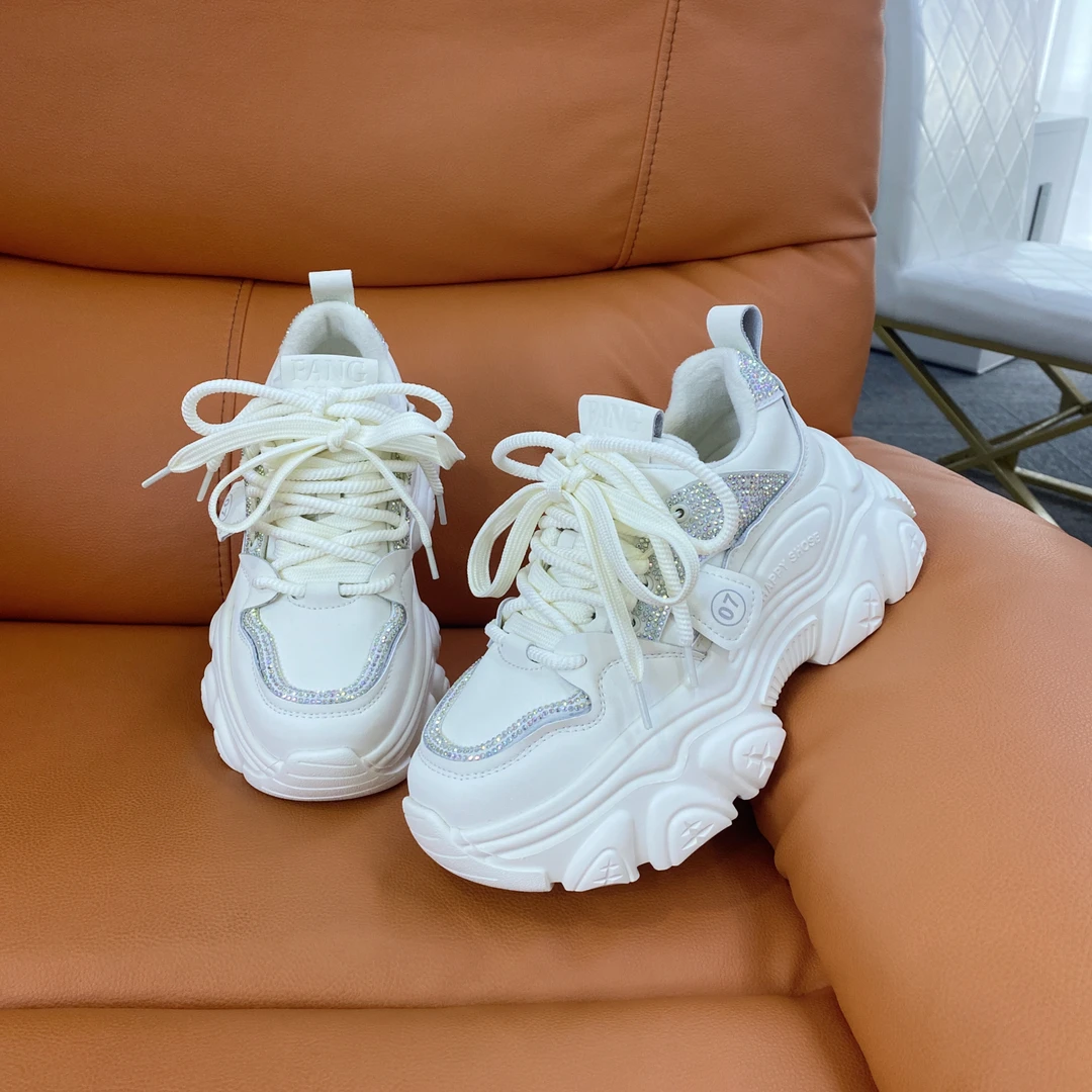 【满天星】真皮亮钻粗鞋带气质厚底百搭加绒老爹鞋A2638