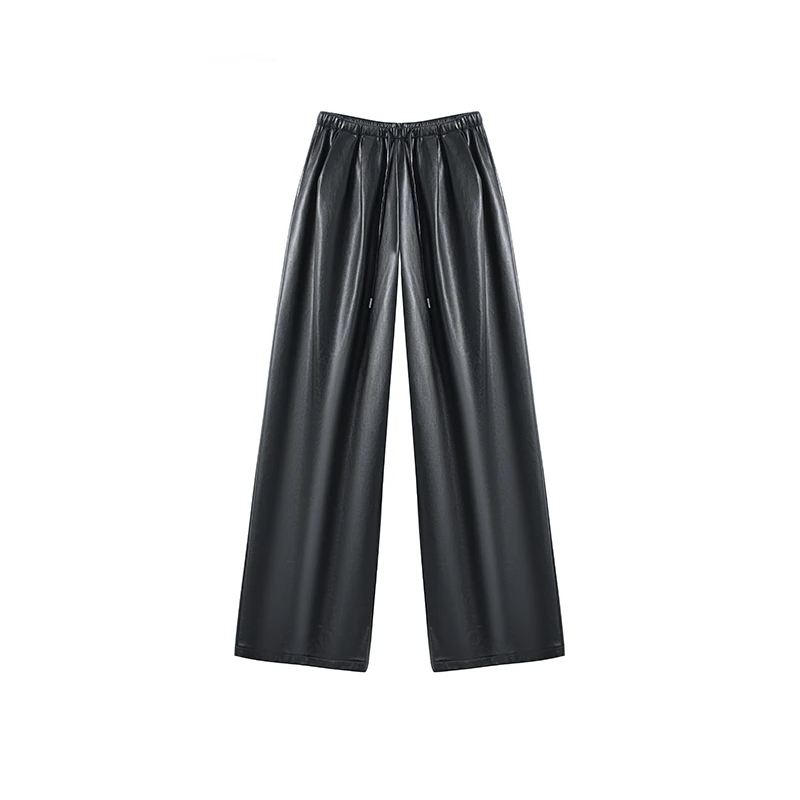 【私人高定】松紧高腰系带显瘦气质阔腿皮裤休闲裤A2118JJ