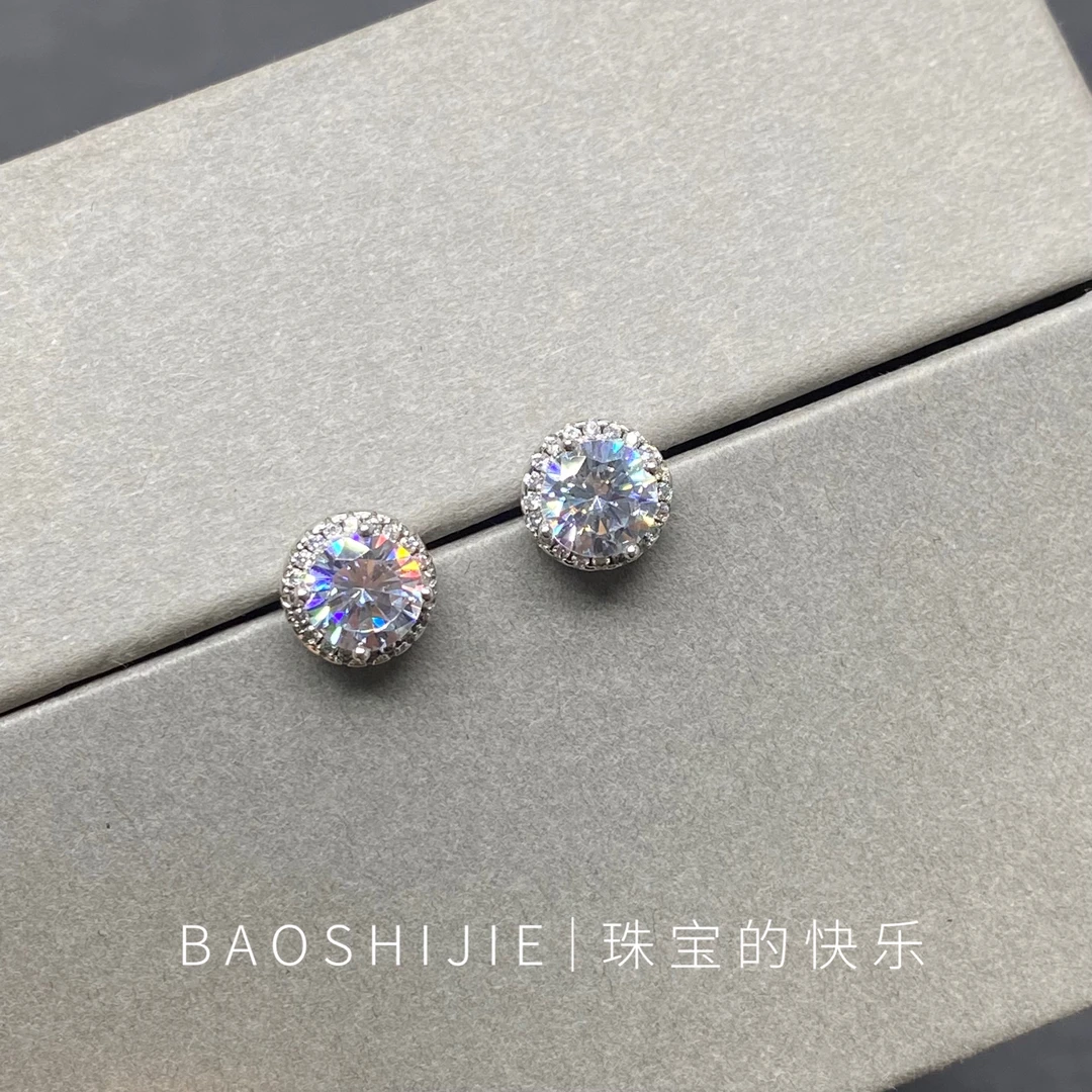 双层圆包1ct银针耳钉/e52