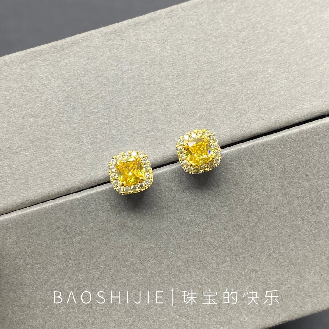 【黄色方糖】银针耳饰/e40